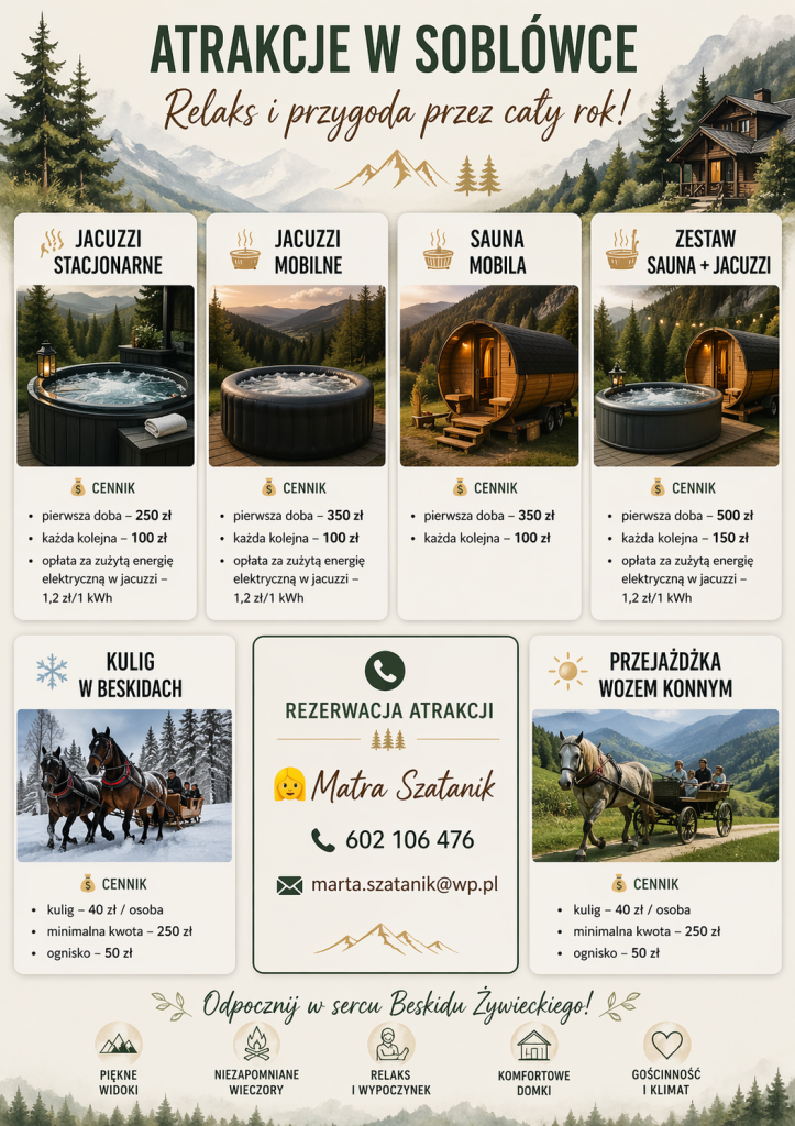 Oferta atrakcji w domkach w górach – sauna, jacuzzi, kulig, wozy konne